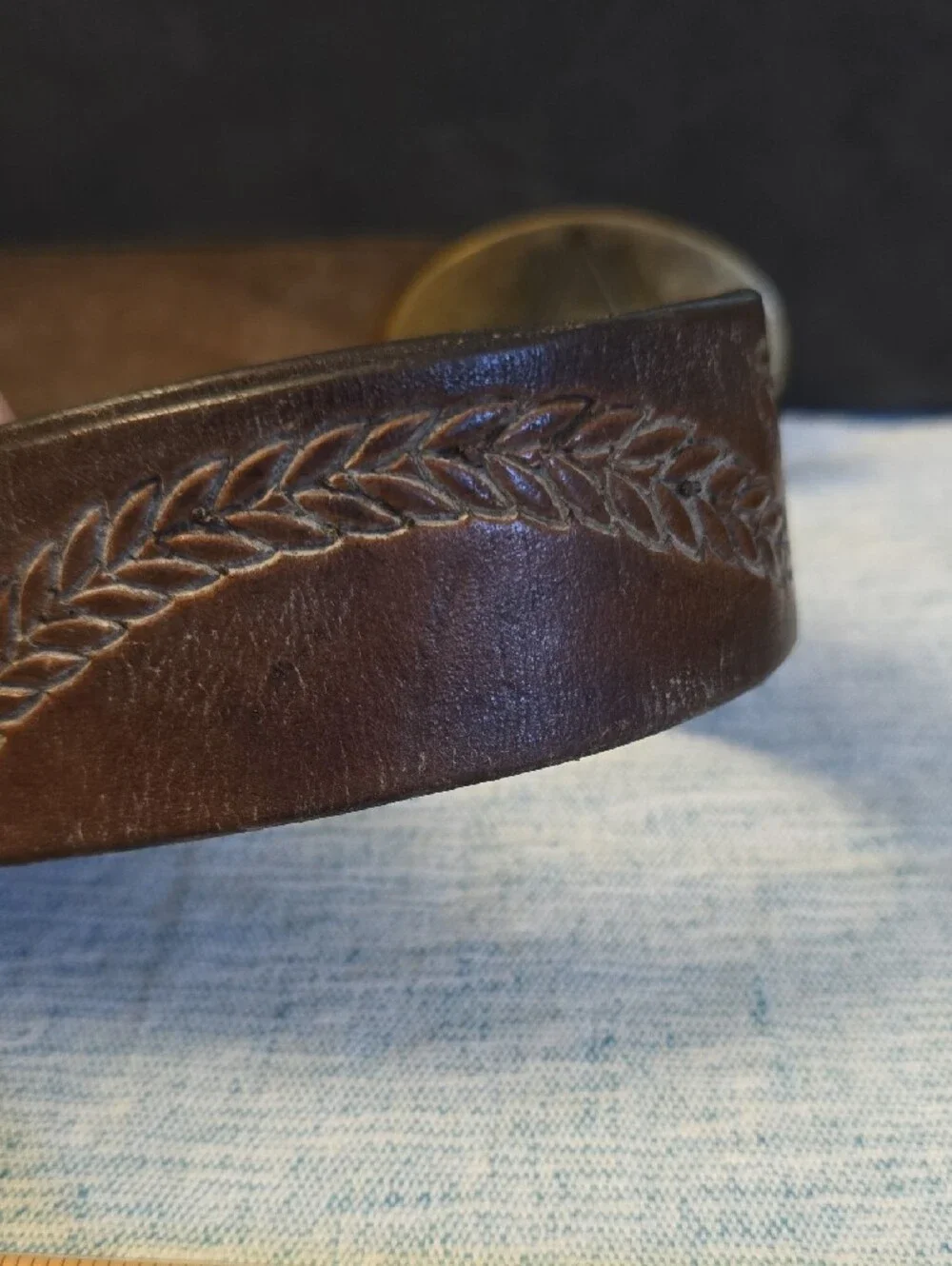 Vintage Brown Leather Belt with Brass Masonic Buckle Sportster